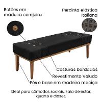 Divã Recamier Banco Base Madeira Para Quarto Gênova 90cm Veludo Preto S04 - D'rossi - 3
