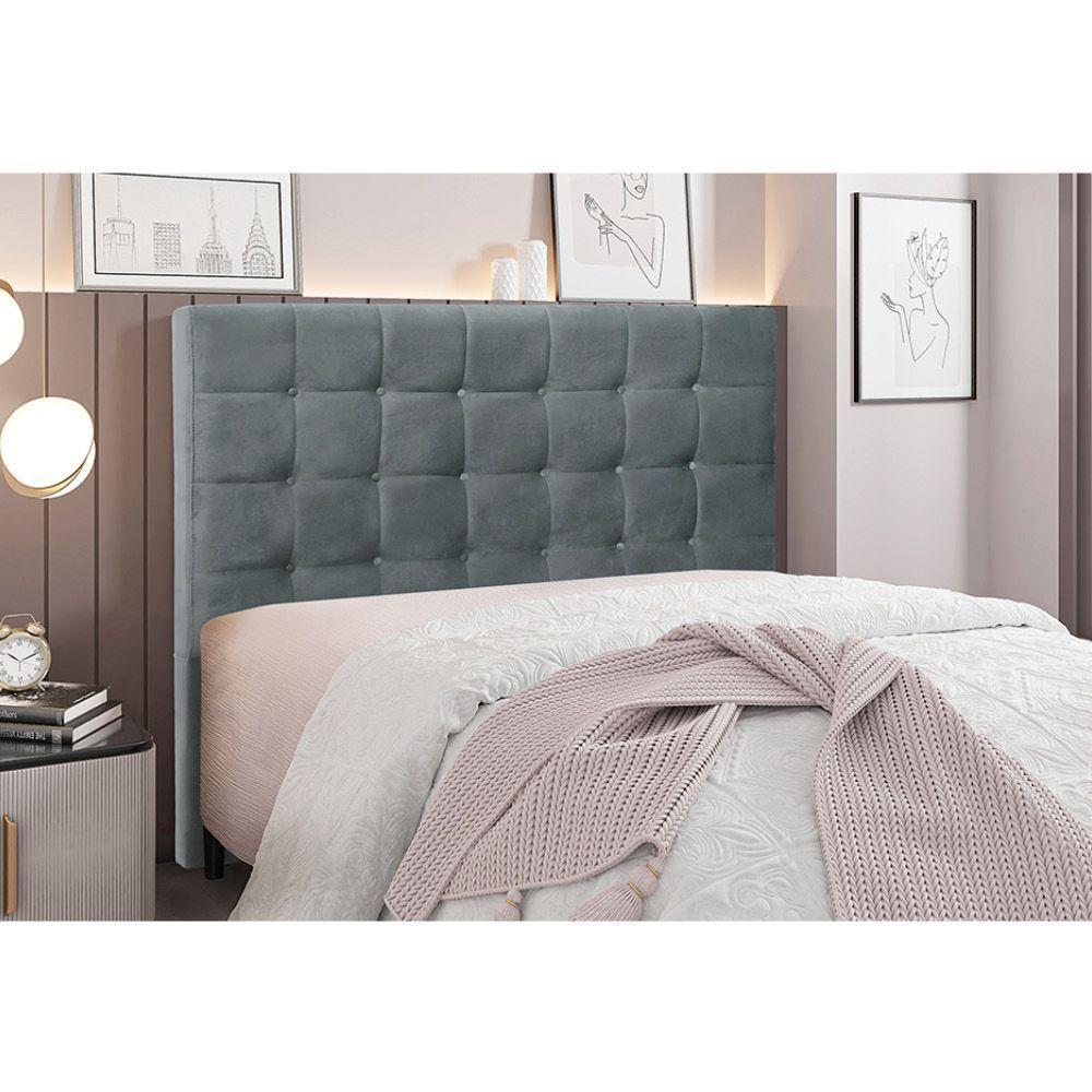 Cabeceira Cama Box King 195 Cm Verona Veludo Cinza S04 - D'rossi - 4