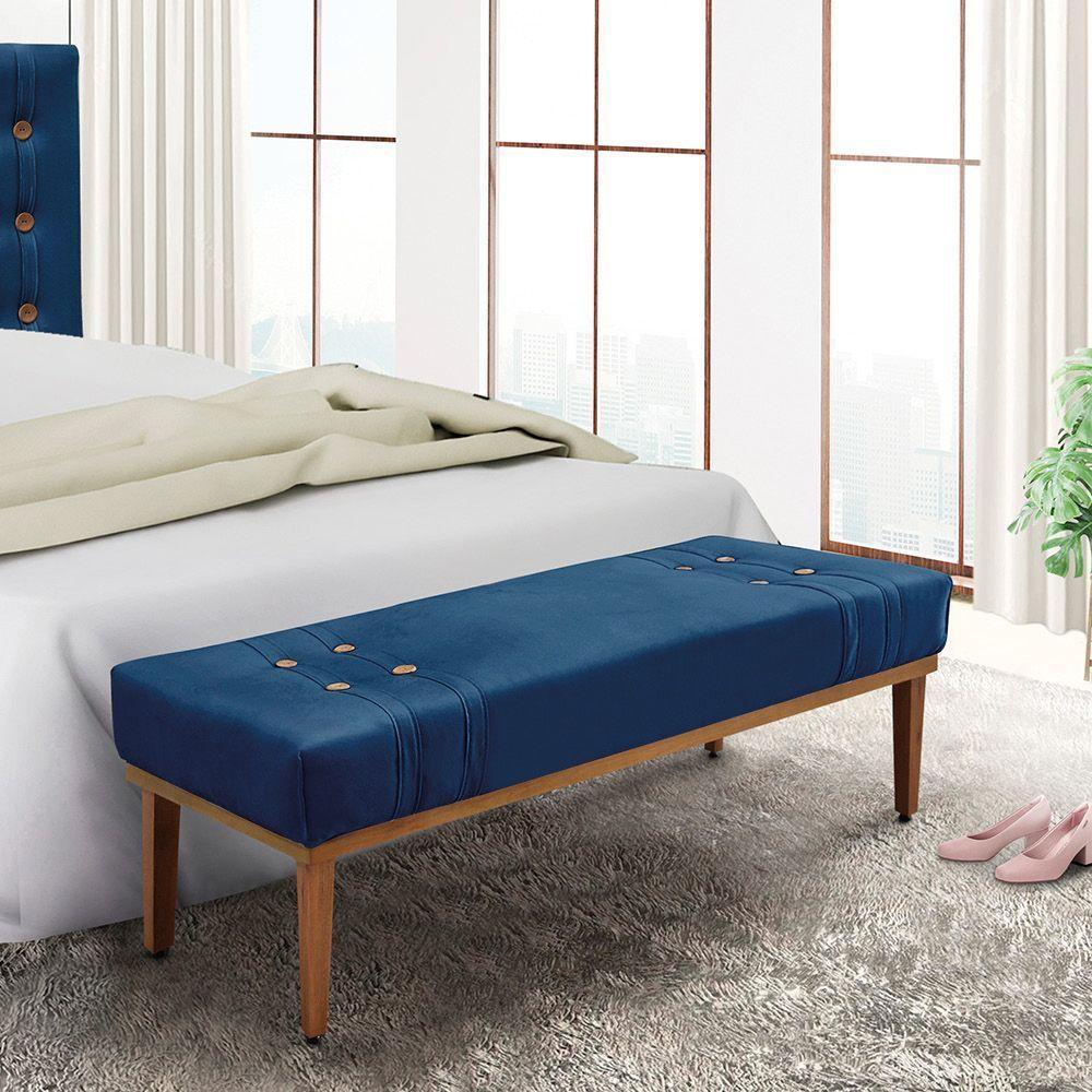 Divã Recamier Banco Base Madeira Para Quarto Gênova 195cm Suede Azul Marinho S04 - D'rossi - 4