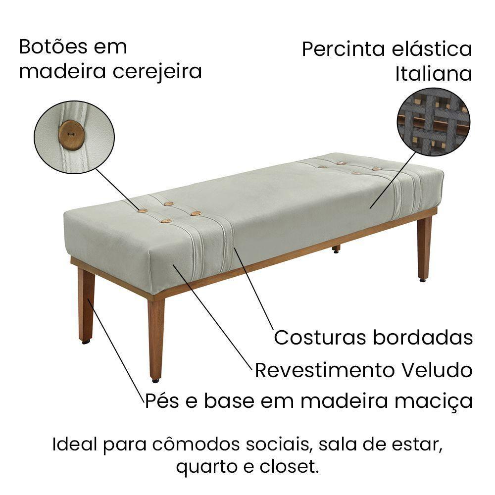 Divã Recamier Banco Base Madeira Para Quarto Gênova 90cm Veludo S04 - D'rossi Cor Prata - 3