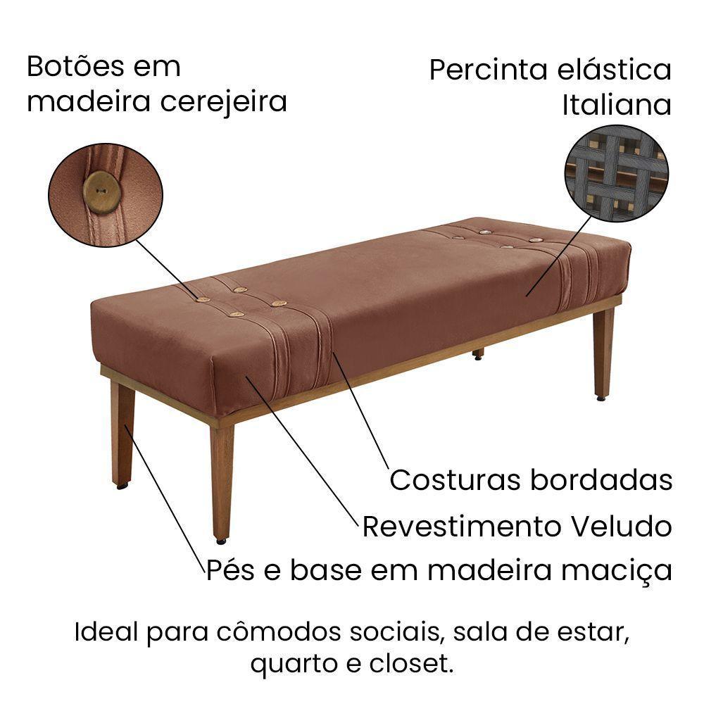 Divã Recamier Banco Base Madeira Para Quarto Gênova 195cm Veludo S04 - D'rossi Cor Cobre - 3
