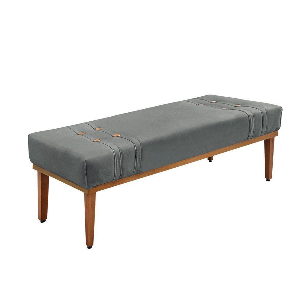 Divã Recamier Banco Base Madeira Para Quarto Gênova 90cm Veludo Cinza S04 - D'rossi - 1