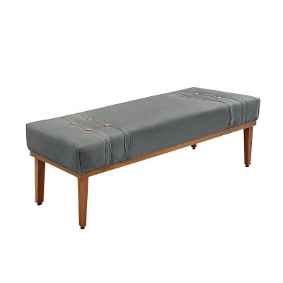 Divã Recamier Banco Base Madeira Para Quarto Gênova 90cm Veludo Cinza S04 - D'rossi