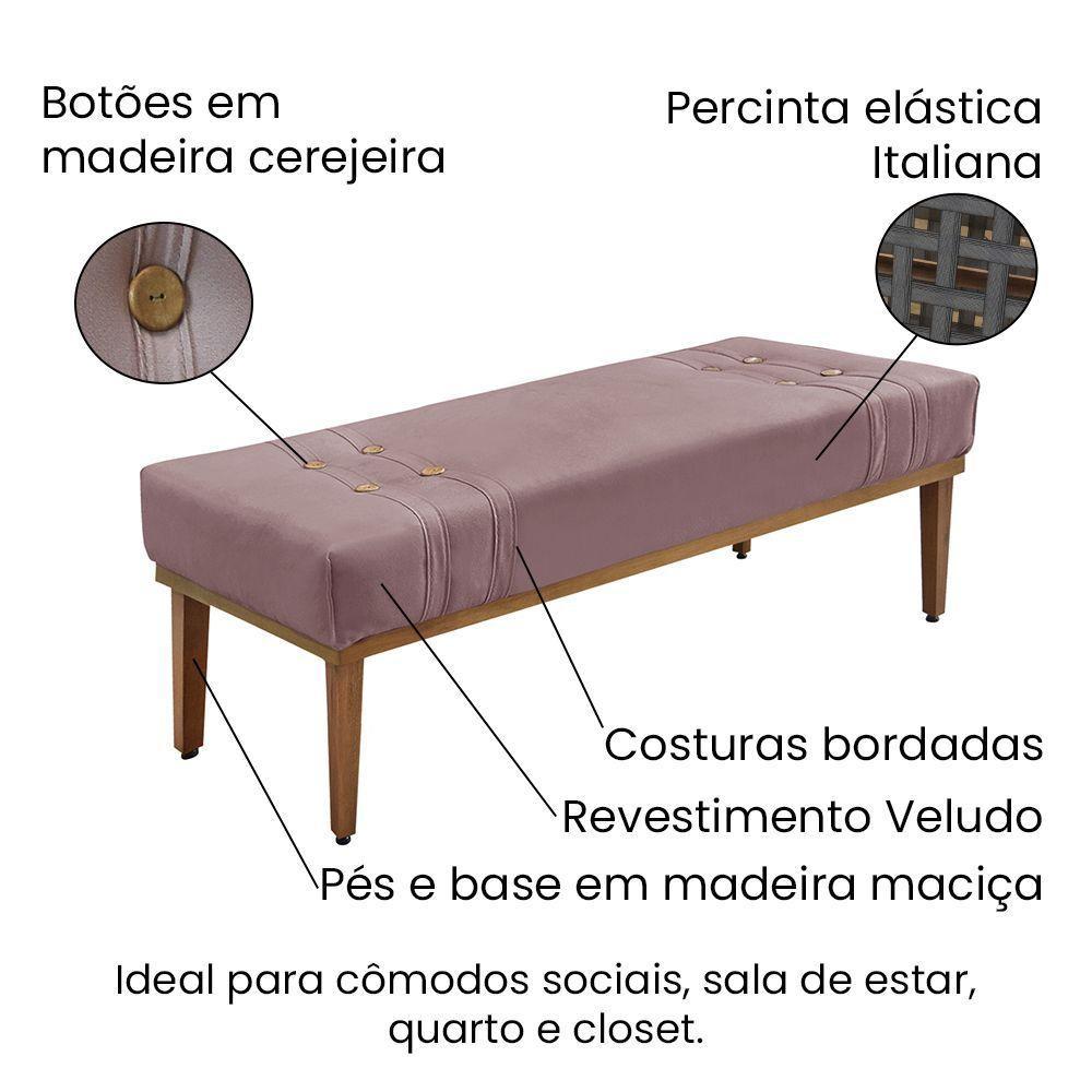 Divã Recamier Banco Base Madeira Para Quarto Gênova 195cm Veludo S04 - D'rossi Cor Lilás - 3