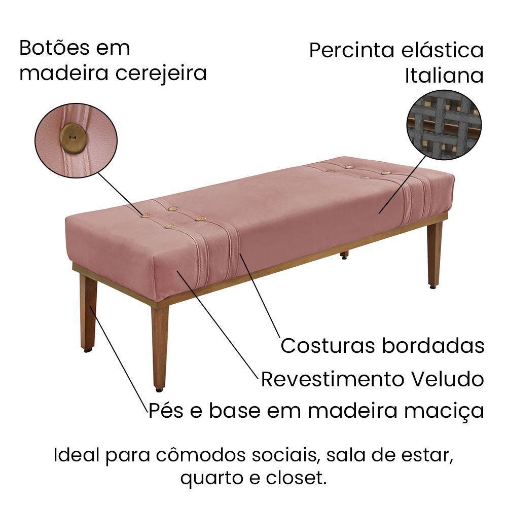 Divã Recamier Banco Base Madeira Para Quarto Gênova 160cm Veludo Rosa S04 - D'rossi - 4