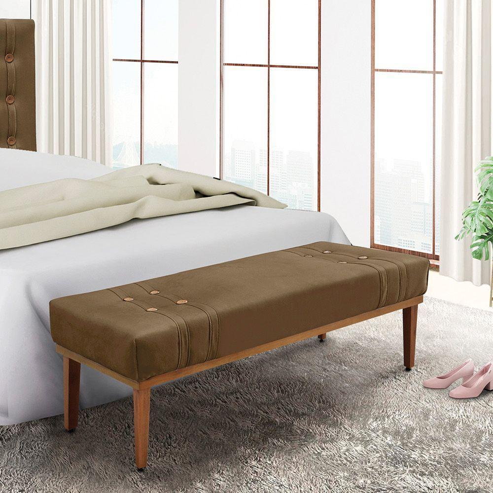 Divã Recamier Banco Base Madeira Para Quarto Gênova 140cm Suede Caramelo S04 - D'rossi - 2
