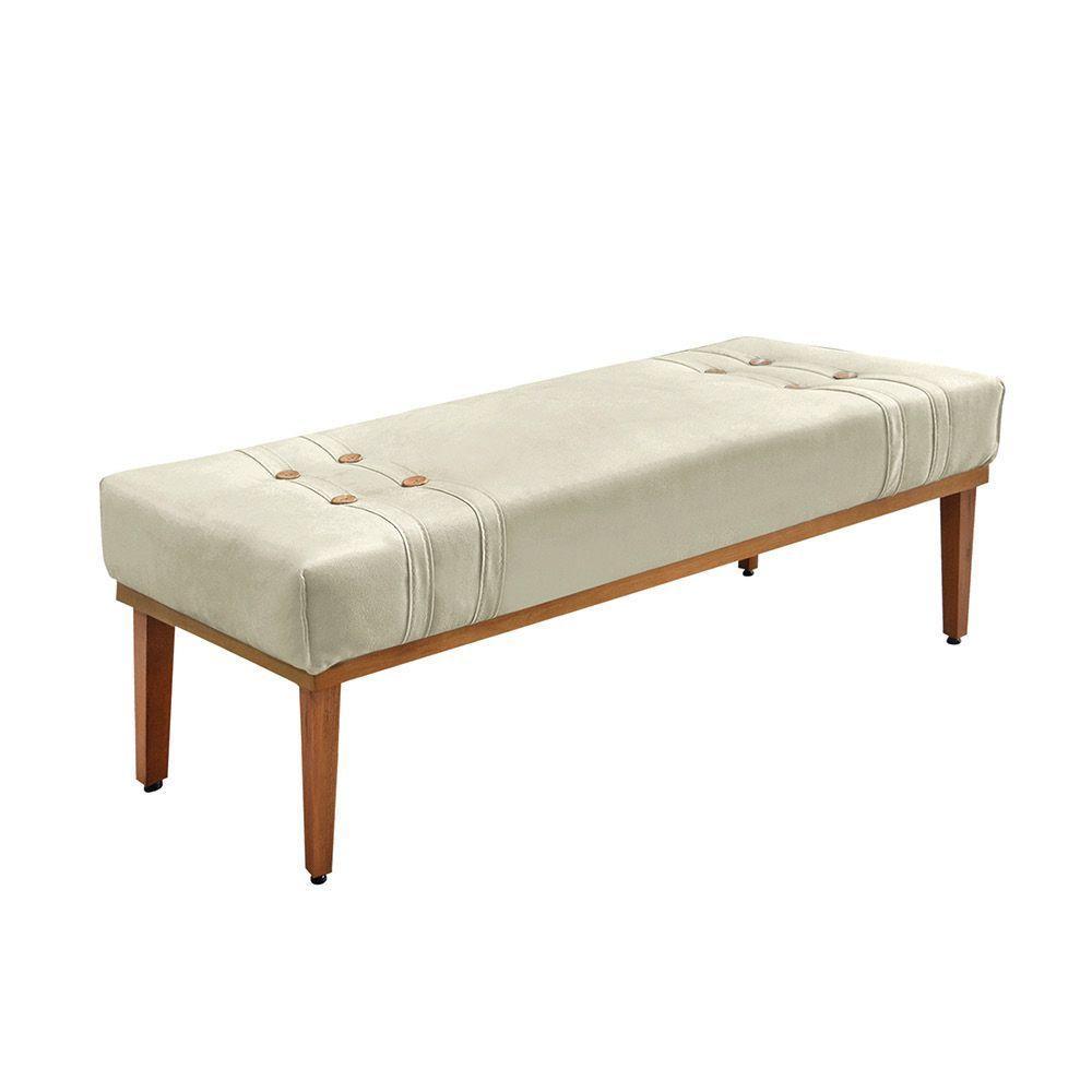 Divã Recamier Retrô Base Madeira Para Quarto Gênova 140cm Veludo Bege S04 - D'rossi - 1
