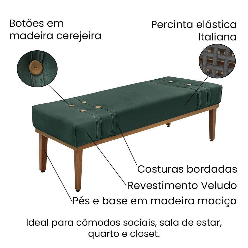 Divã Recamier Banco Base Madeira Para Quarto Gênova 90cm Veludo Verde S04 - D'rossi - 3