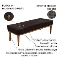 Divã Recamier Banco Base Madeira Para Quarto Gênova 90cm Suede Café S04 - D'rossi - 3