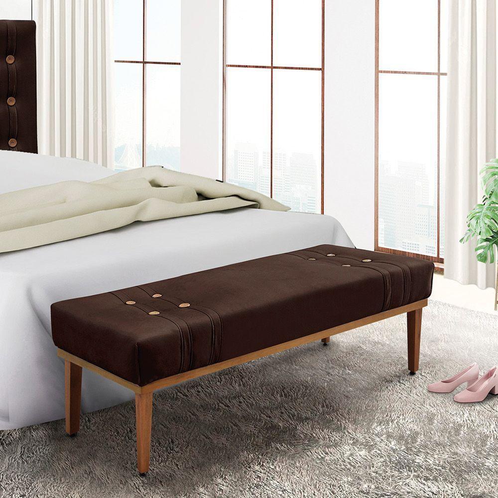 Divã Recamier Banco Base Madeira Para Quarto Gênova 160cm Suede Café S04 - D'rossi - 4