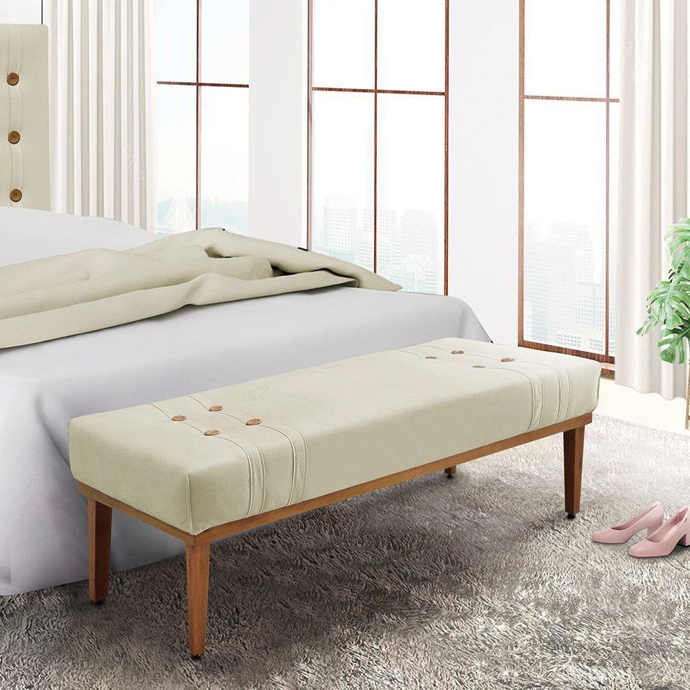Divã Recamier Banco Base Madeira Para Quarto Gênova 195cm Veludo S04 - D'rossi Cor Bege - 3
