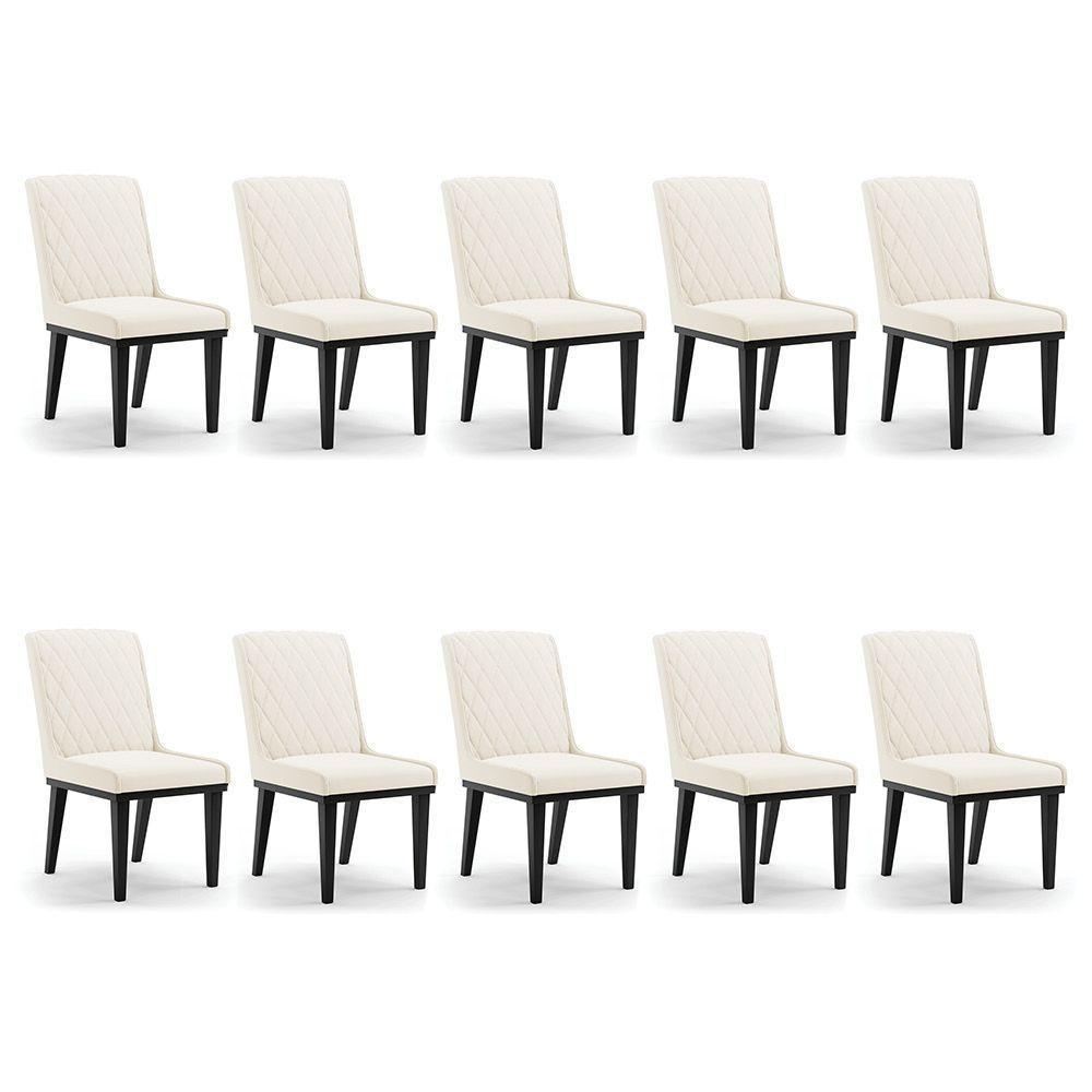 Cadeira Sala De Jantar Base Madeira Preto Kit 10 Sofia Veludo Bege D03 - D'rossi - 1