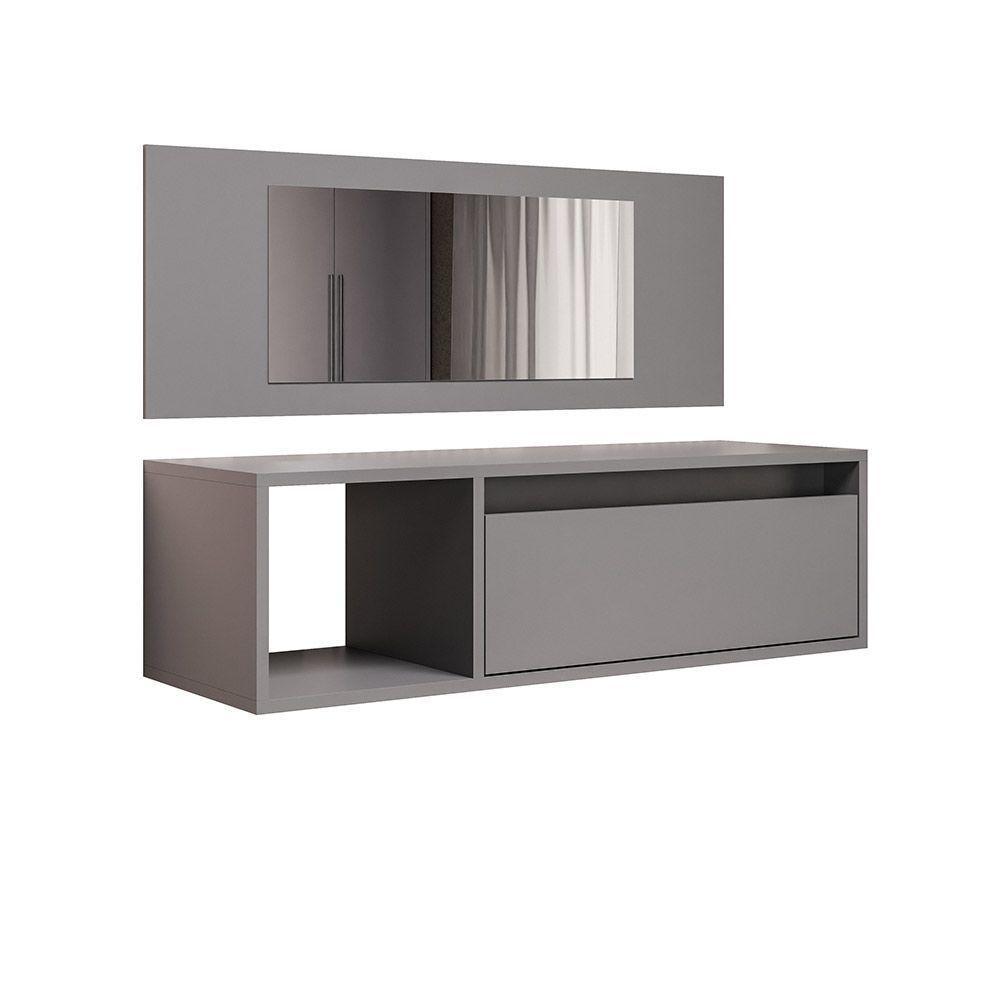 Penteadeira Camarin Suspenso Espelho 1p Nicho Quarto Mayumi 90cm Grafite M12 - D'rossi - 1