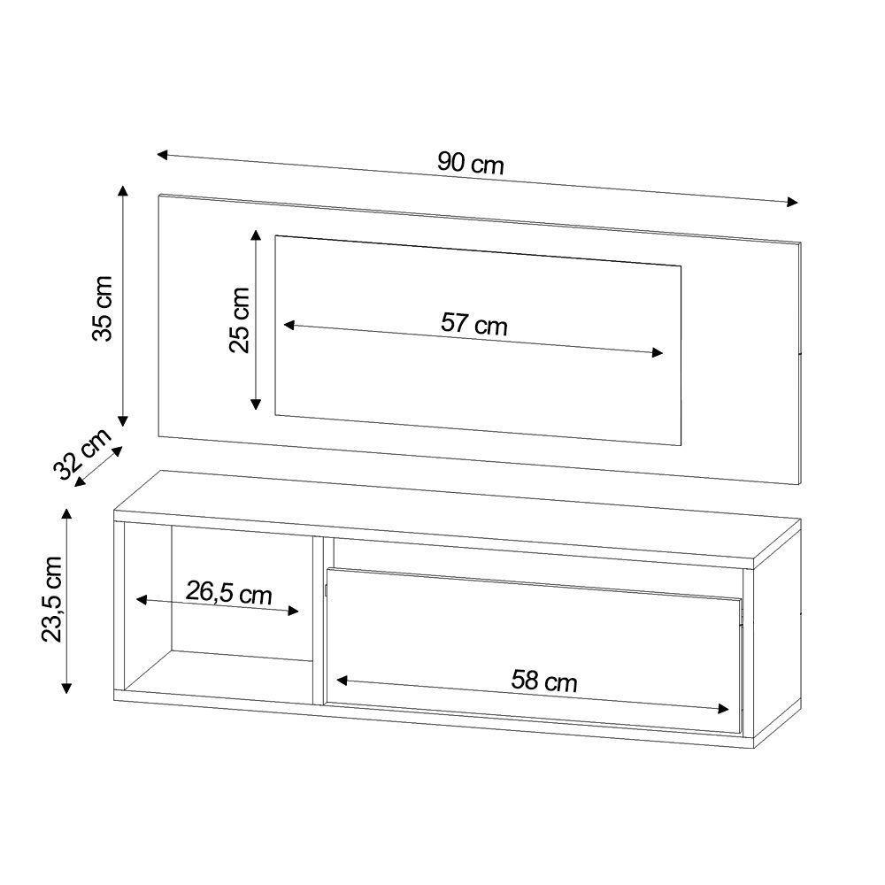 Penteadeira Camarin Suspenso Espelho 1p Nicho Quarto Mayumi 90cm Grafite M12 - D'rossi - 2