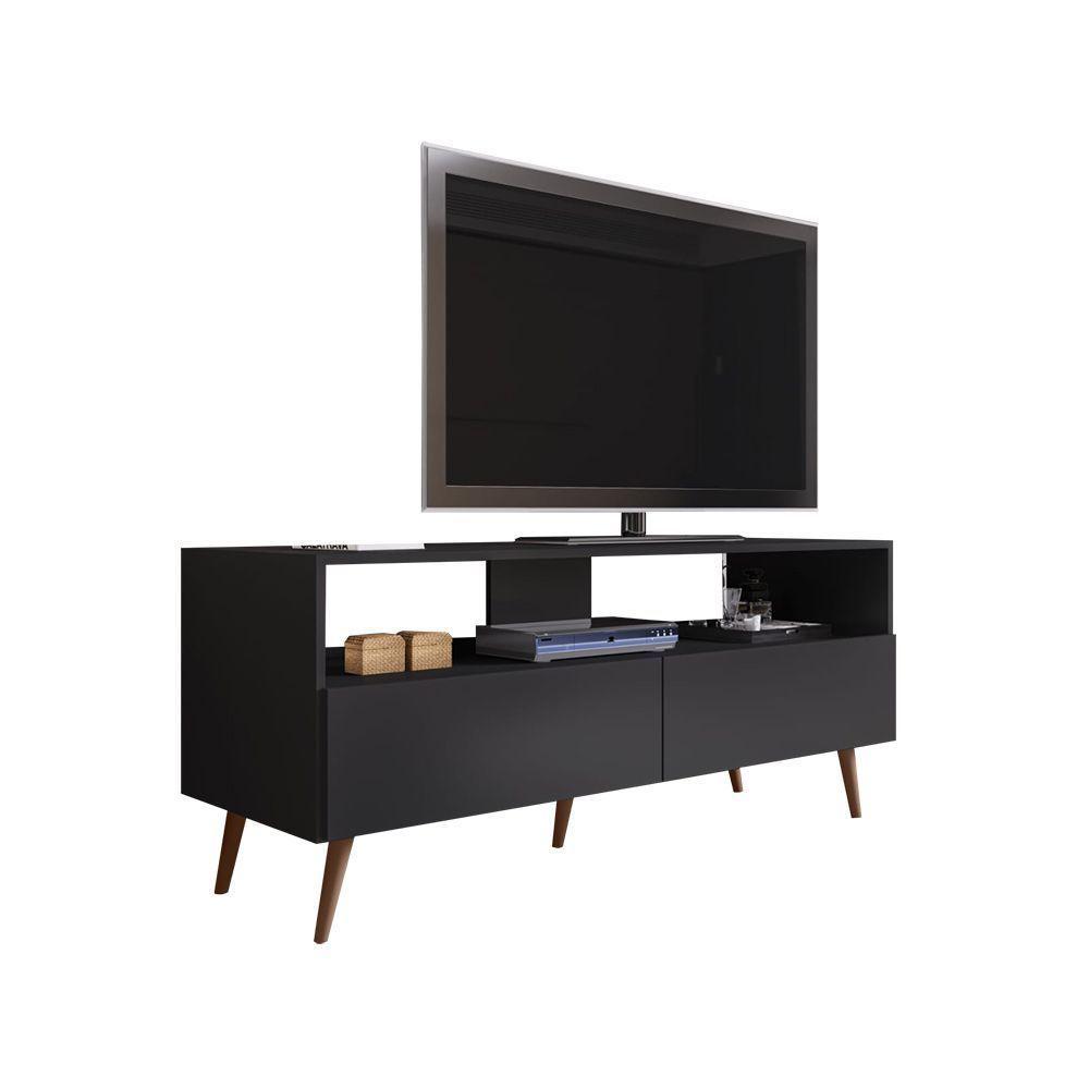 Rack Para Sala Bancada De Tv 55 Pol 136cm Pés Retrô Billy Preto M12 - D'rossi - 1