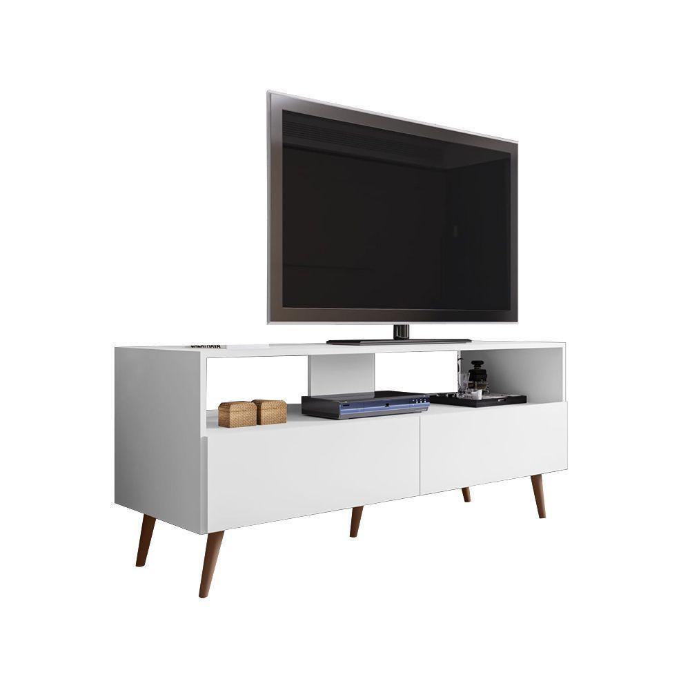 Rack Para Sala Bancada De Tv 55 Pol 136cm Pés Retrô Billy Branco M12 - D'rossi - 1