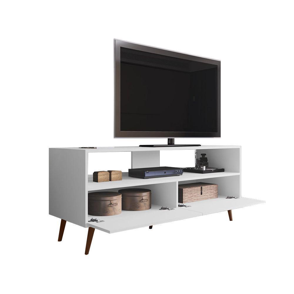 Rack Para Sala Bancada De Tv 55 Pol 136cm Pés Retrô Billy Branco M12 - D'rossi - 3