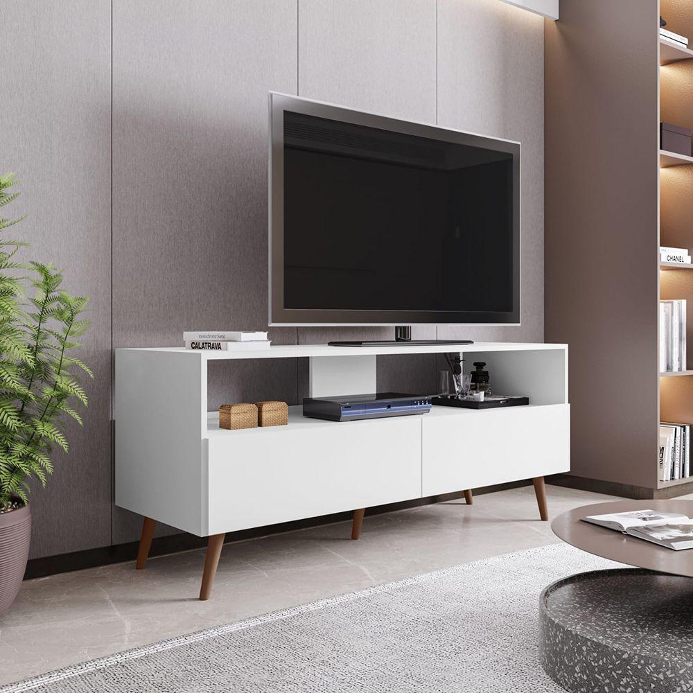 Rack Para Sala Bancada De Tv 55 Pol 136cm Pés Retrô Billy Branco M12 - D'rossi - 4