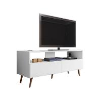 Rack Para Sala Bancada De Tv 55 Pol 136cm Pés Retrô Billy Branco M12 - D'rossi - 1