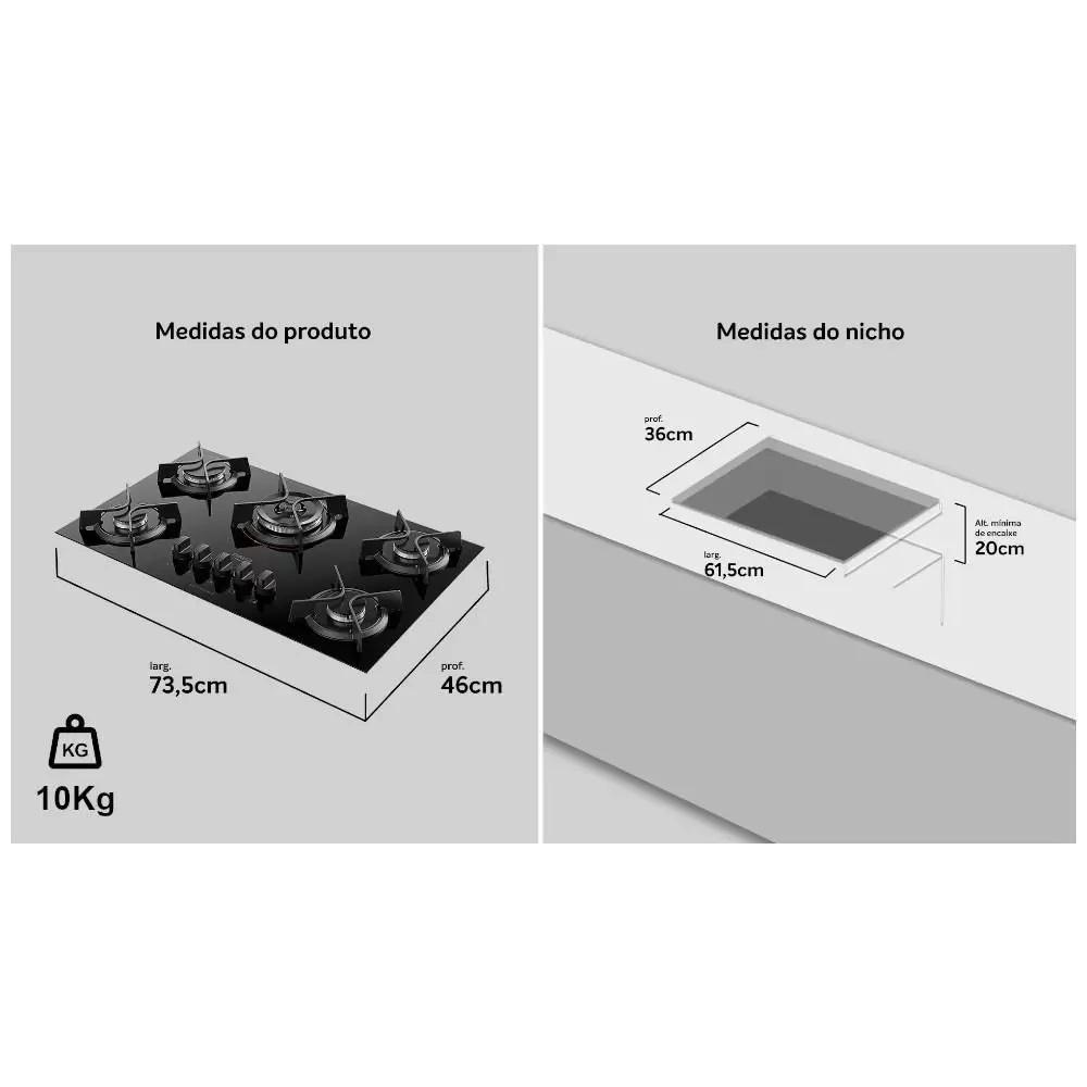 Cooktop Dako 5 Bocas Supreme Tripla Chama Preto Bivolt - 3