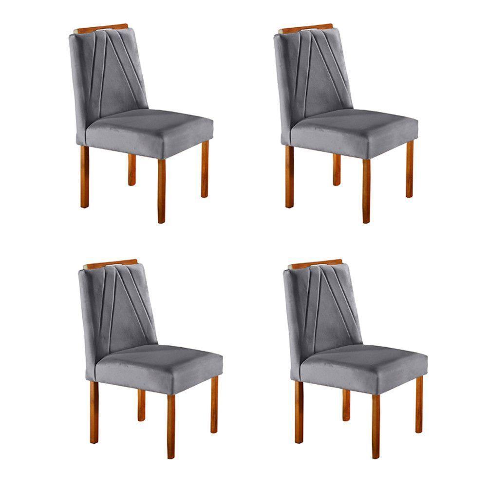 Conjunto 4 Cadeiras Safira Em Madeira Maciça Móveis Mundial Cinza Profundo - 1