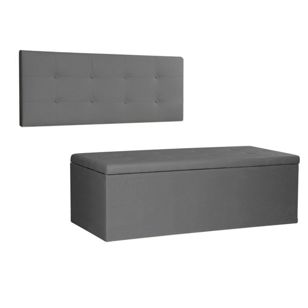 Kit Painel E Calçadeira Baú Queen 1,60m Berlim Suede - Pallazio Cor Cinza - 1