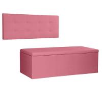 Kit Painel E Calçadeira Baú King 1,95m Berlim Suede Rosa - Pallazio - 1