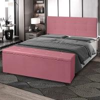 Kit Painel E Calçadeira Baú King 1,95m Berlim Suede Rosa - Pallazio - 7