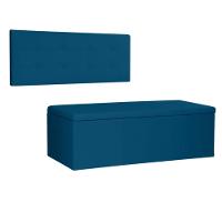 Kit Painel E Calçadeira Baú King 1,95m Berlim Suede Azul Marinho - Pallazio - 1
