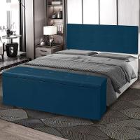 Kit Painel E Calçadeira Baú King 1,95m Berlim Suede - Pallazio Cor Azul Marinho - 7