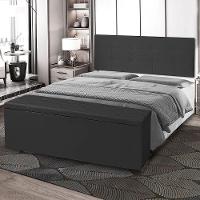 Kit Painel E Calçadeira Baú Solteiro 0,90m Berlim Suede Preto - Pallazio - 7