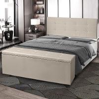 Kit Painel E Calçadeira Baú King 1,95m Berlim Suede Bege - Pallazio - 5