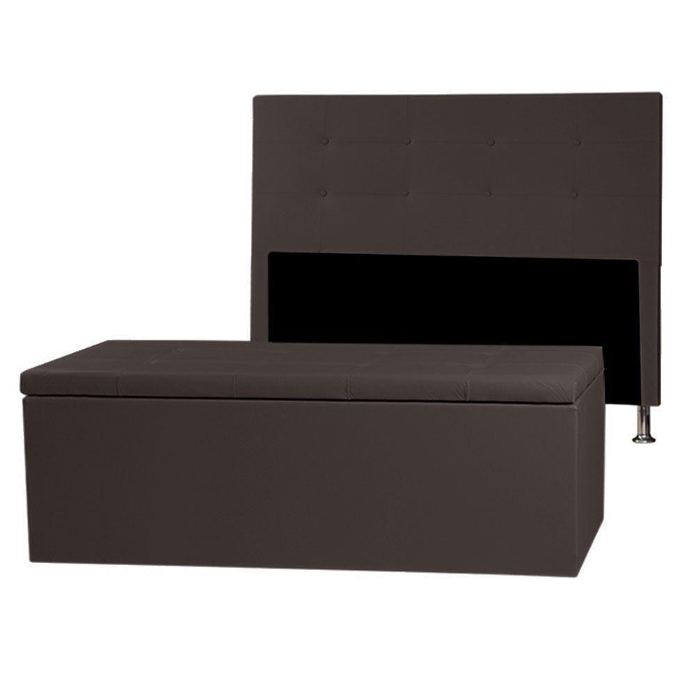 Kit Cabeceira E Calçadeira Baú Queen 1,60m Berlim Corano - Pallazio Cor Marrom - 1
