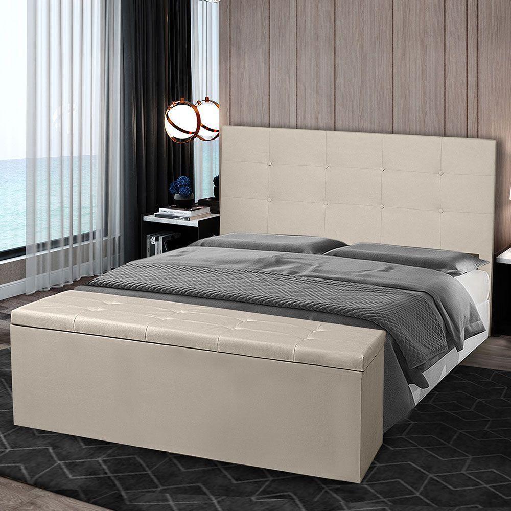 Kit Cabeceira E Calçadeira Baú King 1,95m Berlim Corano - Pallazio Cor Bege - 7