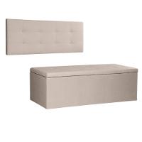 Kit Painel E Calçadeira Baú Solteiro 0,90m Berlim Suede - Pallazio Cor Bege - 1