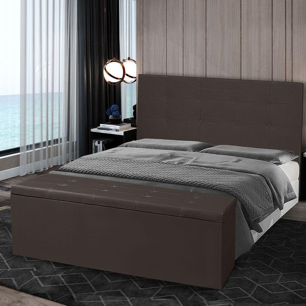 Kit Cabeceira E Calçadeira Baú King 1,95m Berlim Corano - Pallazio Cor Marrom - 7