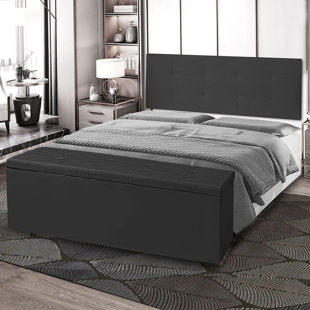 Kit Painel E Calçadeira Baú Queen 1,60m Berlim Suede - Pallazio Cor Preto - 7