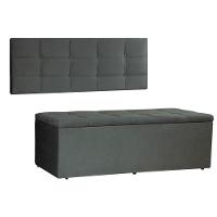 Kit Painel E Calçadeira Baú King 1,95m Roma Suede Cinza - Pallazio - 1