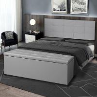 Kit Painel E Calçadeira Baú Casal 1,40m Roma Corano - Pallazio Cor Cinza - 5