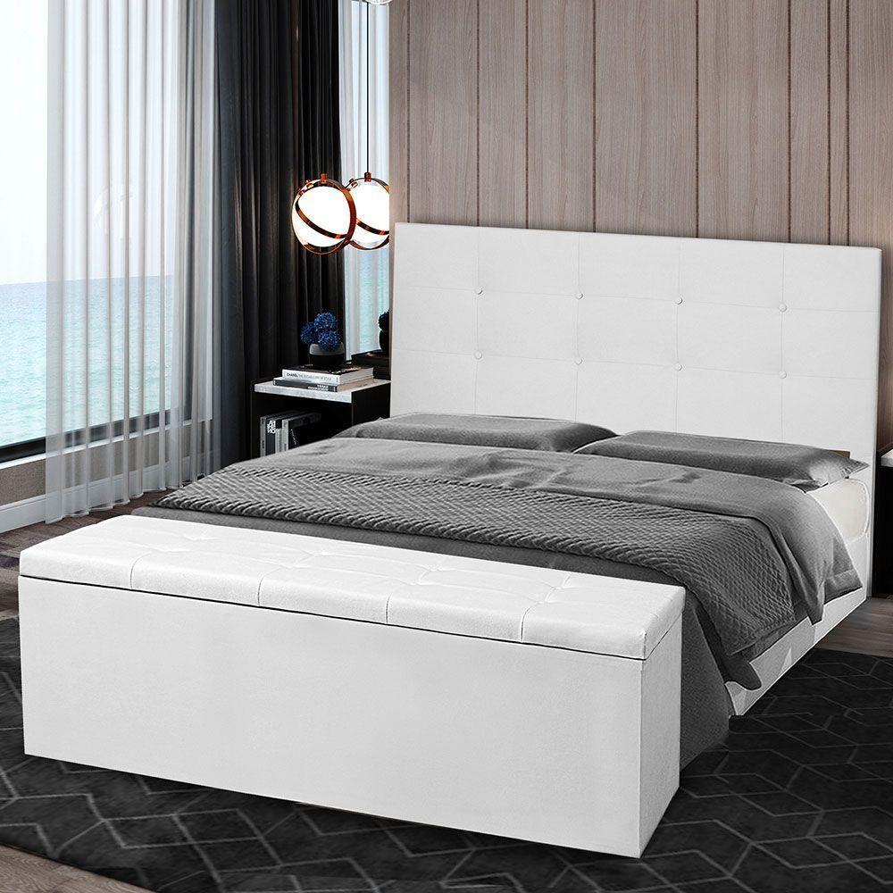 Kit Cabeceira E Calçadeira Baú Casal 1,40m Berlim Corano Branco - Pallazio - 7