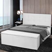 Kit Cabeceira E Calçadeira Baú Casal 1,40m Berlim Corano Branco - Pallazio - 7