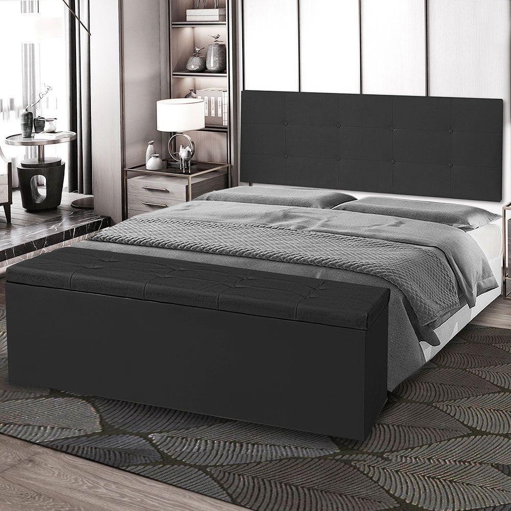 Kit Painel E Calçadeira Baú Casal 1,40m Berlim Corano Preto - Pallazio - 7