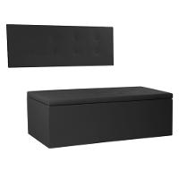 Kit Painel E Calçadeira Baú Casal 1,40m Berlim Corano Preto - Pallazio - 1