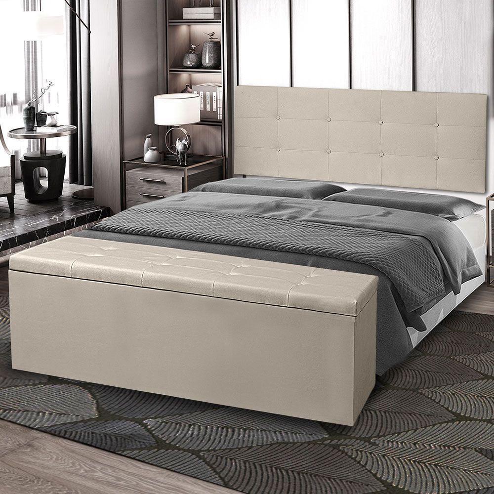 Kit Painel E Calçadeira Baú Casal 1,40m Berlim Corano Bege - Pallazio - 6