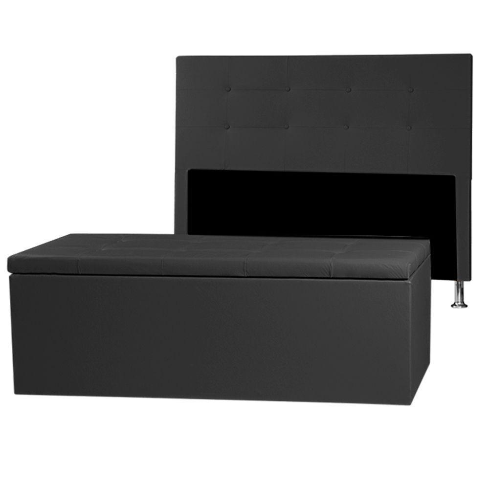 Kit Cabeceira E Calçadeira Baú Queen 1,60m Berlim Corano Preto - Pallazio - 1