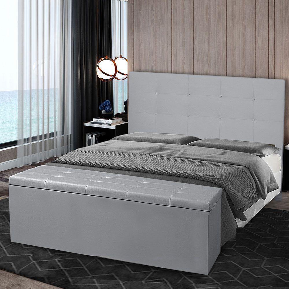 Kit Cabeceira E Calçadeira Baú Casal 1,40m Berlim Corano Cinza - Pallazio - 7