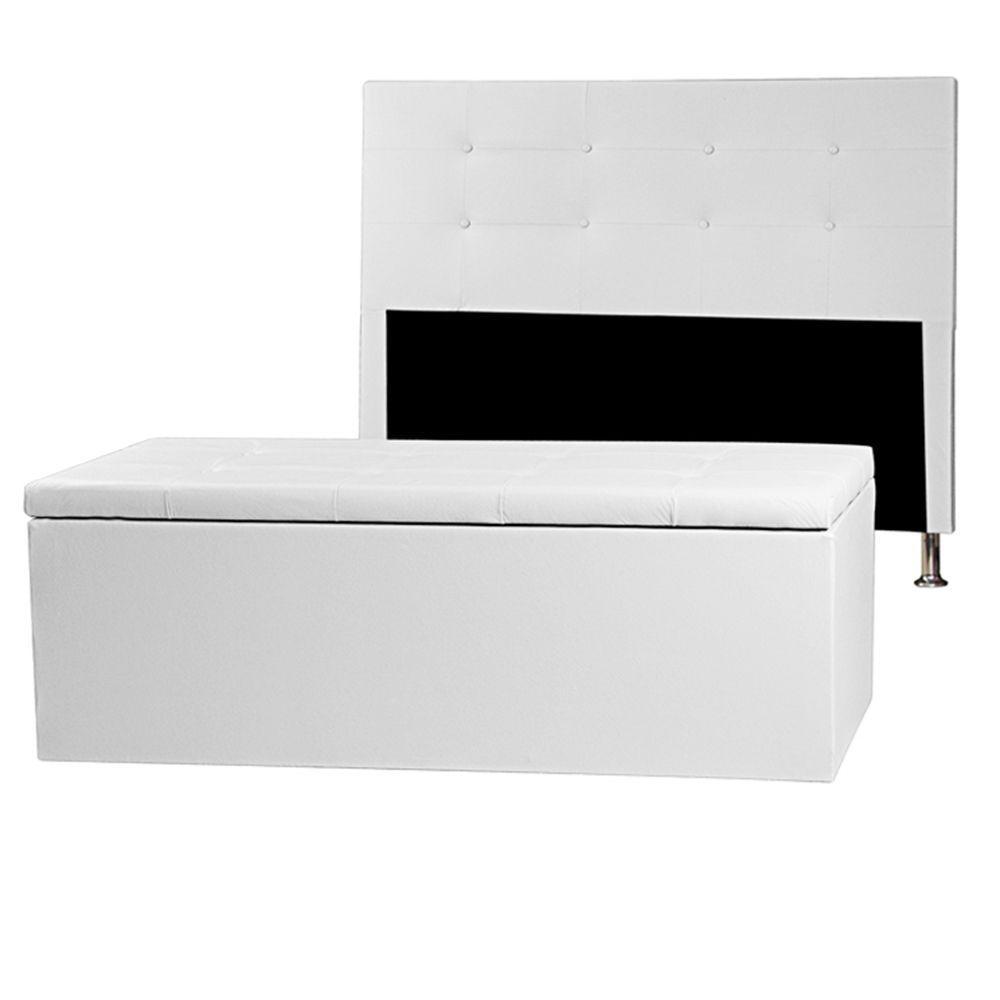 Kit Cabeceira E Calçadeira Baú Queen 1,60m Berlim Corano Branco - Pallazio - 1
