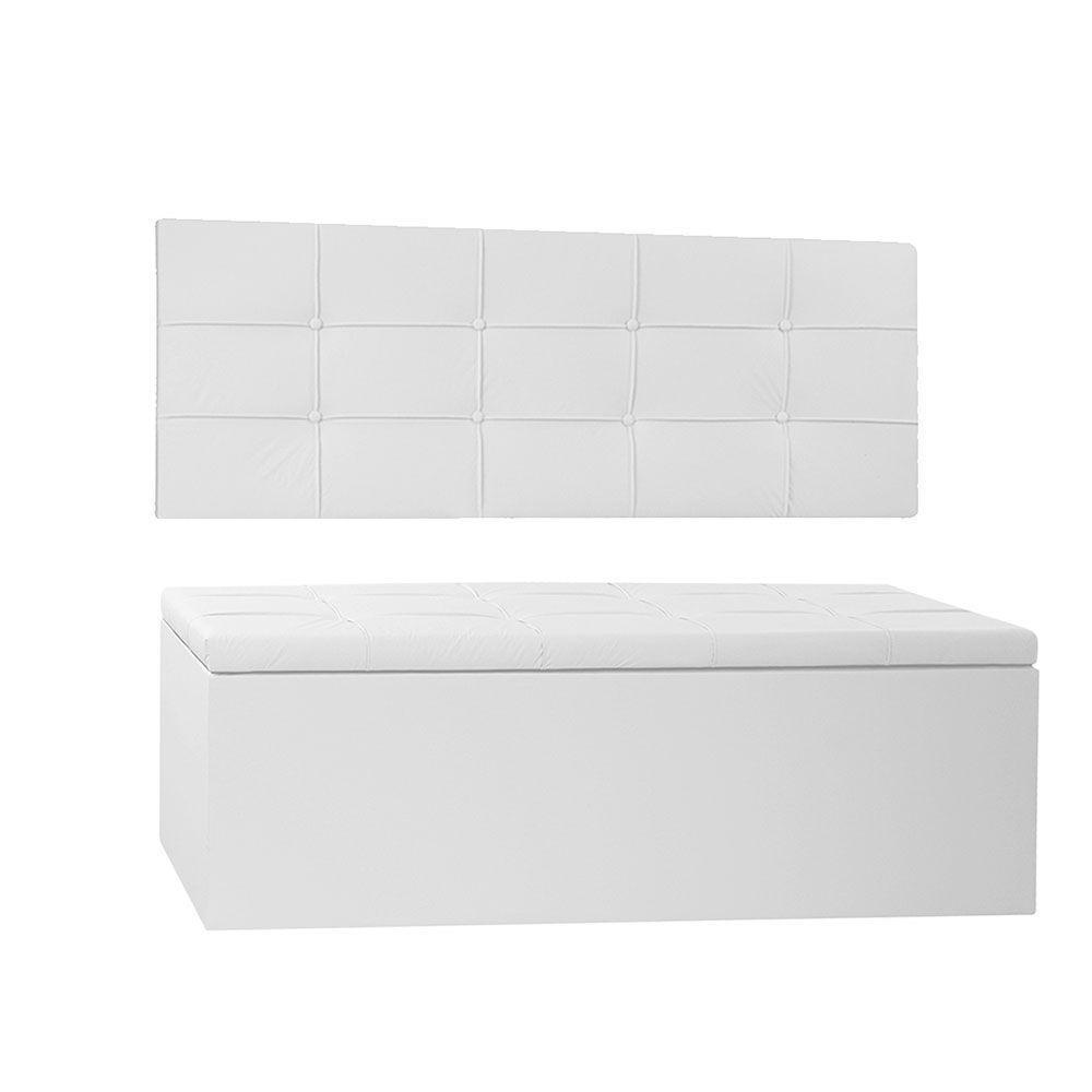 Kit Painel E Calçadeira Baú Casal 1,40m Roma Corano Branco - Pallazio - 1