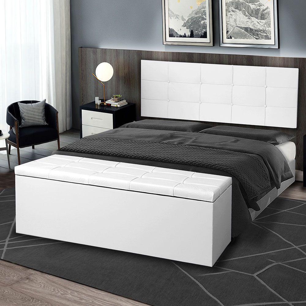Kit Painel E Calçadeira Baú Casal 1,40m Roma Corano Branco - Pallazio - 6