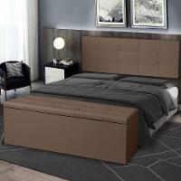 Kit Painel E Calçadeira Baú Casal 1,40m Roma Suede - Pallazio Cor Marrom - 3